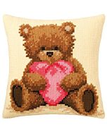 Borduurpakket voorbedrukt kruissteekkussen popcorn the bear I love you van vervaco pn-0011090