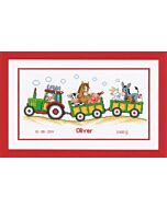 Vervaco borduurpakket Geboortetegel Tractor met dieren borduren PN-0011906