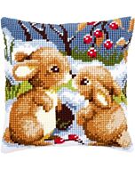 Vervaco borduurpakket konijntjes in de sneeuw pn-0021832 kruissteekkusse