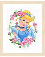 Vervaco borduurpakket Assepoester in bloemenkrans Disney op aida om te borduren  pn-0145095