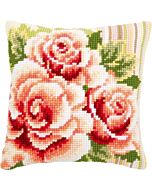Borduurpakket voorbedrukt kruissteek kussen Roze Rozen 1 van vervaco