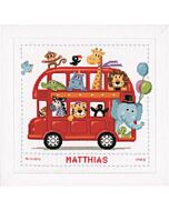 Vervaco borduurpakket geboortelap vrolijke dierenbende op de bus borduren pn-0147691