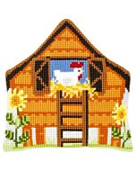  Borduurpakket  voorbedrukt kruissteek kussen kippenhok