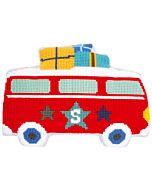 Borduurpakket kruissteekkussen op vakantie met de bus incl. kussenrug van Lief