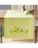 Voorbedrukte loper met ingeweven boord paardenbloemen om te borduren vervaco pn-0153580