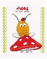  Borduurpakket geboortelap willy de bij op de paddestoel: jules om te borduren 