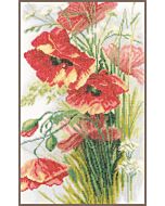 Borduurpakket klaprozen met kaaslinnen van Lanarte pn-156301