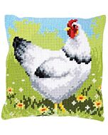 Vervaco borduurpakket kruissteek kussen witte kip voorbedrukt pn-0157393