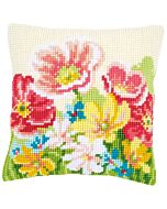  Borduurpakket voorbedrukt kruissteek kussen  zomers bloemenveld van vervaco pn-0163860