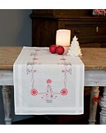 Vervaco borduurpakket voorbedrukte loper Kerstbomen in rood/grijs PN-0167023 