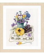 Borduurpakket Lanarte viooltjes met telpatroon op katoen pn-0170951