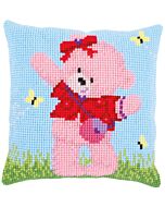 Kruissteek borduurpakket borduurkussen Popcorn the bear brie met vlinders van Vervaco pn-0172574