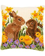 Vervaco borduurpakket kruissteek  Konijnen met kuikentjes voorbedrukt pn-0183143