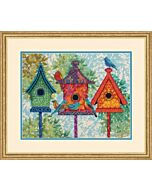 Dimensions borduurpakket voorbedrukt kleurige vogelhuisjes 71-20088