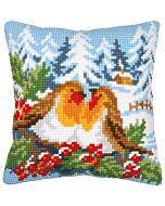 Vervaco borduurkussenpakket Roodborstjes in winterland PN-0197900 voorbedrukt (kussenrug en opvulkussen apart verkrijgbaar)