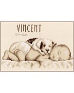 Vervaco borduurpakket geboortetegel baby met hondje PN-0199545 telpatroon