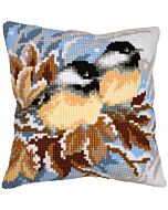 Vervaco borduurkussenpakket koolmeesjes in de winter PN-0201752 voorbedrukt
