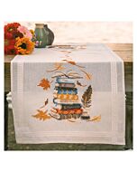 Vervaco borduurpakket tafelloper boeken en herfstbladeren PN-0201757 voorbedrukt
