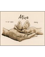 Vervaco borduurpakket geboortetegel Handen en baby voetjes PN-0202331 borduren in Sepia stijl