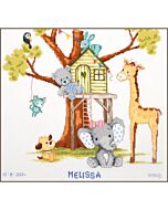 Vervaco borduurpakket geboortetegel spelen in de boomhut PN-0203560 telpatroon