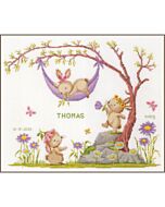 Vervaco borduurpakket geboortetegel konijntjes in de bloementuin PN-0204852 telpatroon