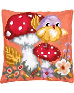 Vervaco borduurkussenpakket vogeltje op paddenstoel PN-0205281 voorbedrukt (kussenrug en opvulkussen apart verkrijgbaar)
