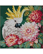 Lanarte borduurpakket kaketoe met dahlia's PN-0207167 telpatroon is een borduurpakket van de serie Animals.