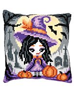 Vervaco borduurkussenpakket halloween meisje PN-0207487 voorbedrukt (kussenrug en opvulkussen apart verkrijgbaar)