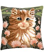 Vervaco borduurkussenpakket kitten tussen de bloemen PN-0212081 voorbedrukt