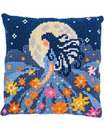 Vervaco borduurkussenpakket 'Meisje met de maan' PN-0212136 voorbedrukt (kussenrug en opvulkussen apart verkrijgbaar)