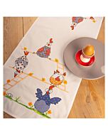 Vervaco borduurpakket tafelloper gekke kippen PN-0215597 voorbedrukt