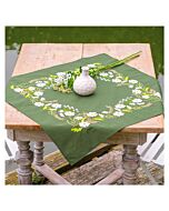 Vervaco borduurpakket tafelkleed witte bloemen PN-0222578 voorbedrukt (ook verkrijgbaar in een tafelloper variant)