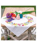 Vervaco borduurpakket tafelkleed bloemen en takjes PN-0227403 voorbedrukt (ook verkrijgbaar in een tafelloper & een placemat variant)