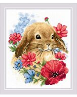 Borduurpakket konijn tussen de bloemen van Riolis 1986 