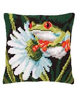 Kruissteek borduurpakket roodoogboomkikker met bloem