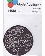 Bruin, rond met bloemetjes print en zilvere steentjes applicatie.