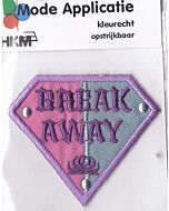 Roze met lila rand applicatie, tekst en 3 zilvere rondjes.