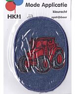 Rode tractor op spijkerstof applicatie.