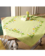 Voorbedrukt tafelkleed met ingeweven boord paardenbloemen om te borduren vervaco pn-0149953