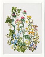 Thea Gouverneur bloementuin 424 borduren op witte linnen stof