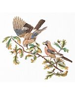 Thea Gouverneur Jays vogels borduren op linnen stof