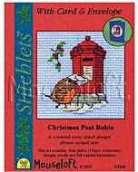 Mouseloft borduurpakket kerstkaart roodborstje bezorgd de kerstpost U32stl telpatroon incl. kaart & envelop