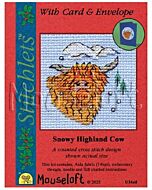 Mouseloft borduurpakket kerstkaart ondergesneeuwde hooglander U34stl telpatroon incl. kaart & envelop