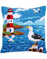 Vervaco borduurkussen vuurtoren en meeuwen pn-0158364  Kruissteek borduren