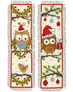 Vervaco borduurpakket 2 boekenleggers uiltjes met kerstmuts borduren pn-0149284