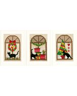 Vervaco borduurpakket 3 Wenskaarten met omslag kerstsfeer poezen pn-0150427 borduren