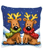 Voorbedrukt kruissteek kussen rendieren als borduurpakket