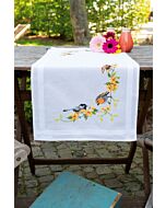 Vervaco tafelloper tuinvogels tussen bloesem borduren pn-0156121 voorbedrukt