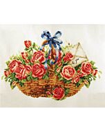 Voorbedrukt borduurpakket  Basket of Roses - mand met rozen Needleart World op aida 340.033