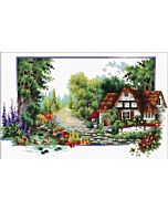 Voorbedrukt borduurpakket English Cottage Stream op aida Needleart World 440.042